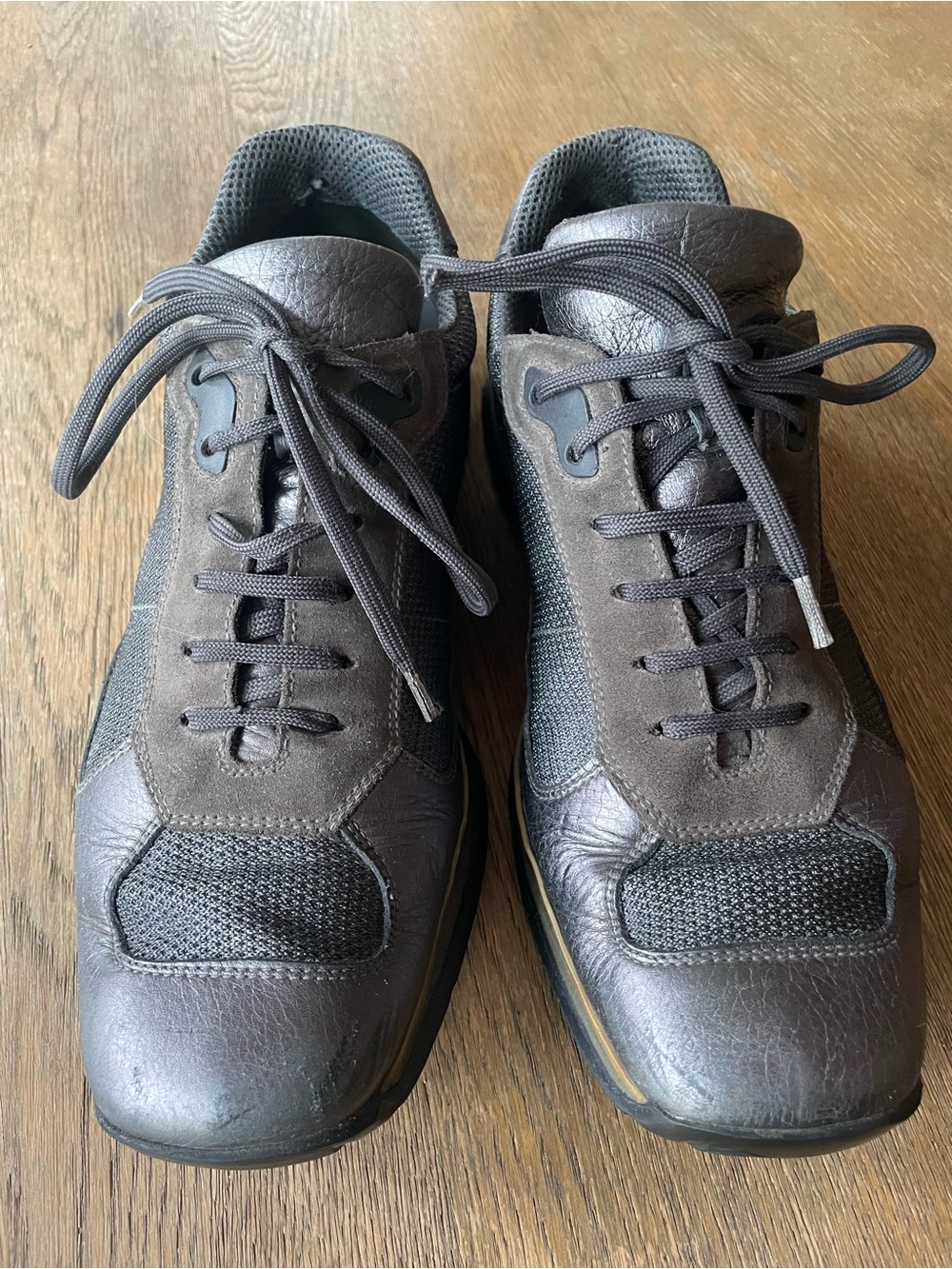 Prada Men's Casual Lace-Up Sneakers in gunmetal.